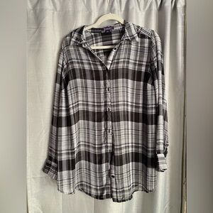 Roaman's sheer boyfriend style Monochrome Plaid Shirt (flannel style) size 16W